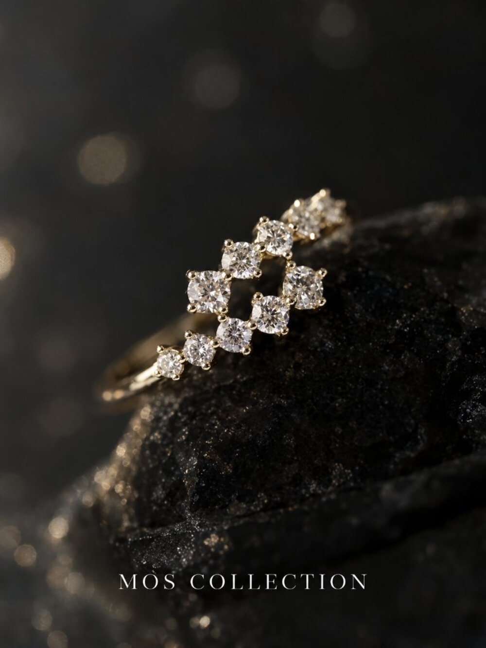 Gold CZ Crystal Bubble Band Ring Size 7